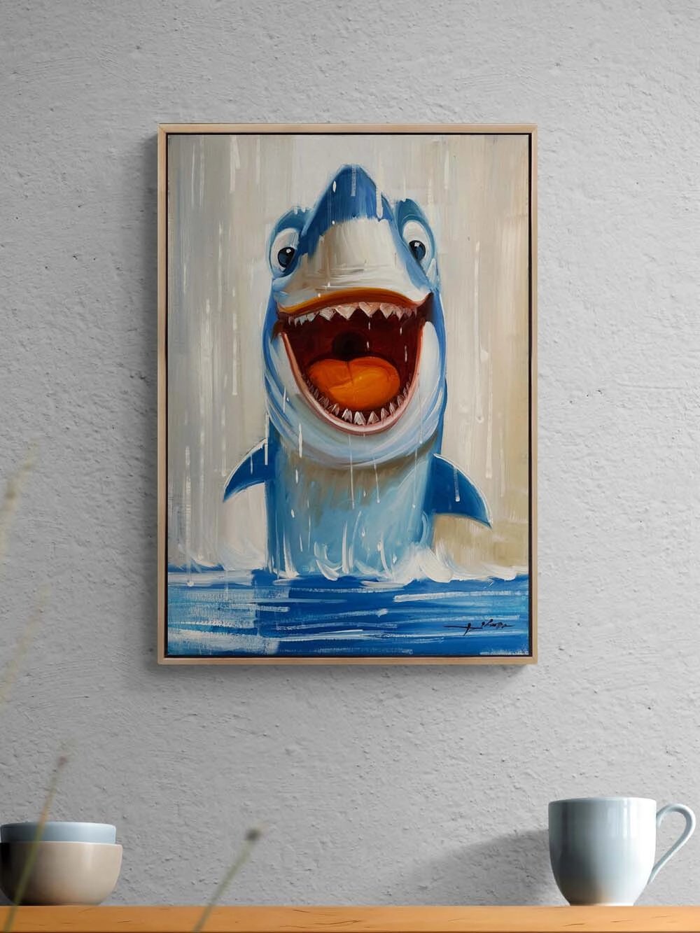 Heyecanlı Köpekbalığı Yağlı Boya Tablosu