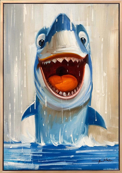 Heyecanlı Köpekbalığı Yağlı Boya Tablosu