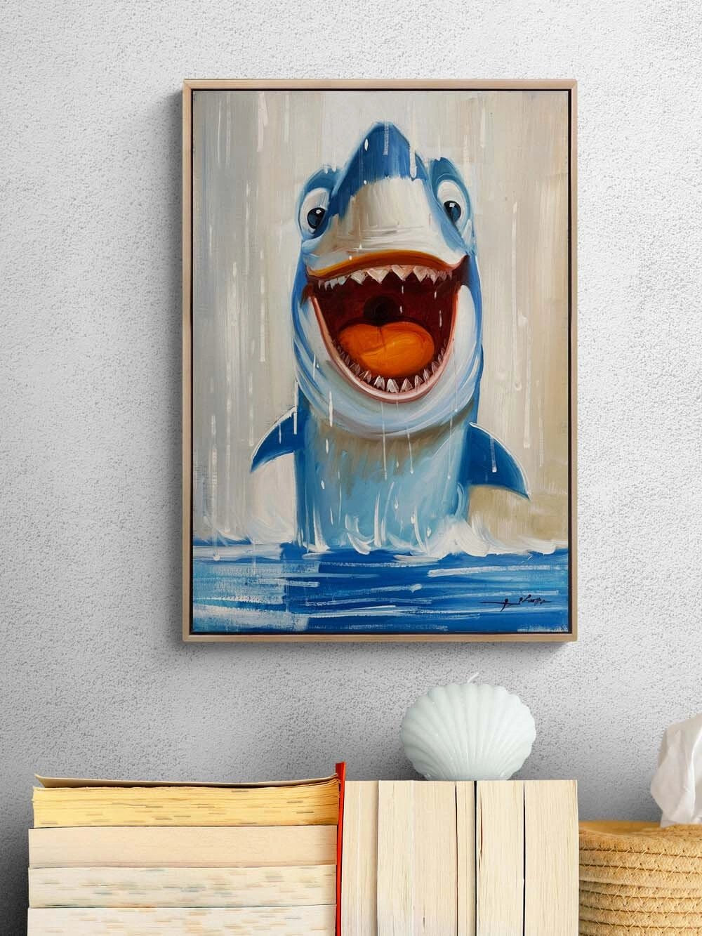 Heyecanlı Köpekbalığı Yağlı Boya Tablosu