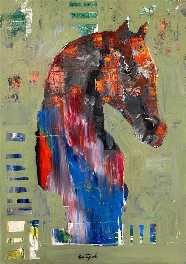 Atın Renkli Duruşu Yağlı Boya Tablosu