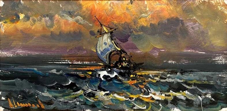 Hırçın Dalgaların Dansı Yağlı Boya Tablosu