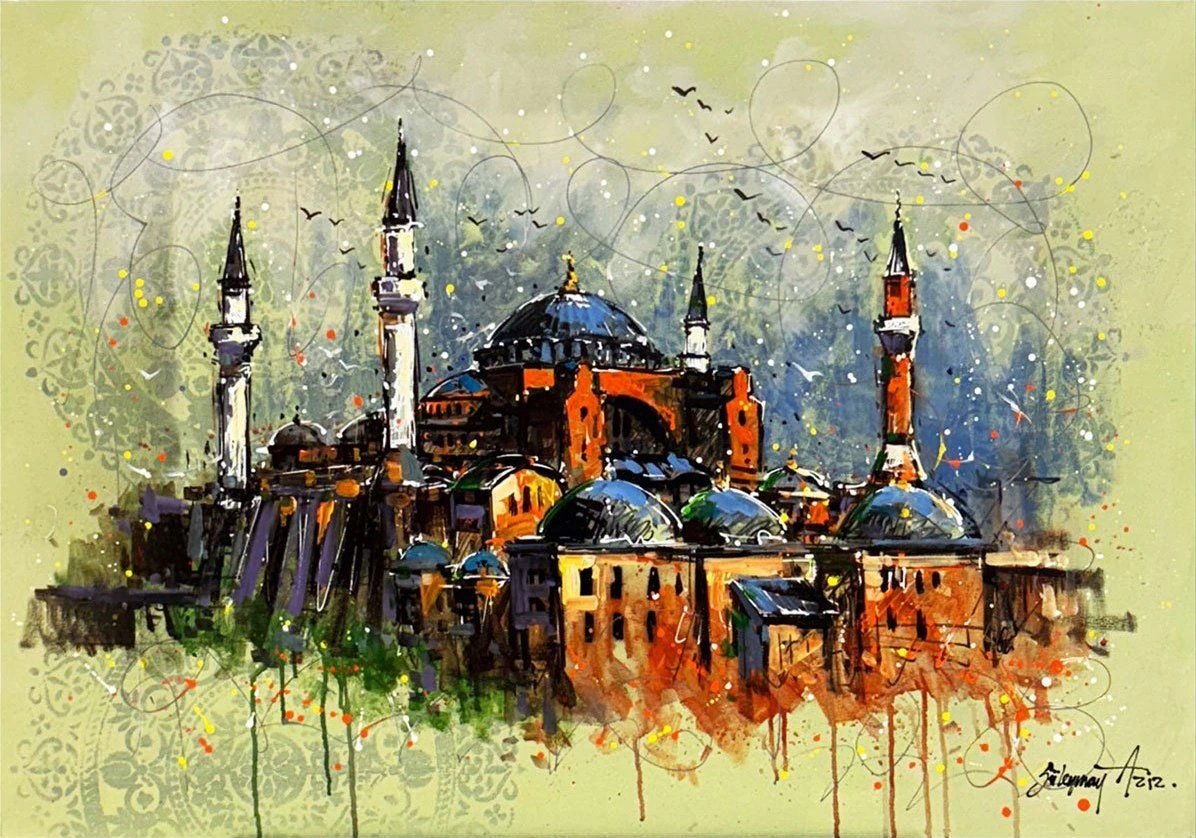 油彩画「　見つめ愛　」3Dキャンパス İhtişamlı Ayasofya Cami Yağlı Boya Tablosu | Simurg Sanatevi