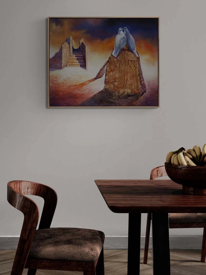 İki Güvercin Yağlı Boya Tablosu