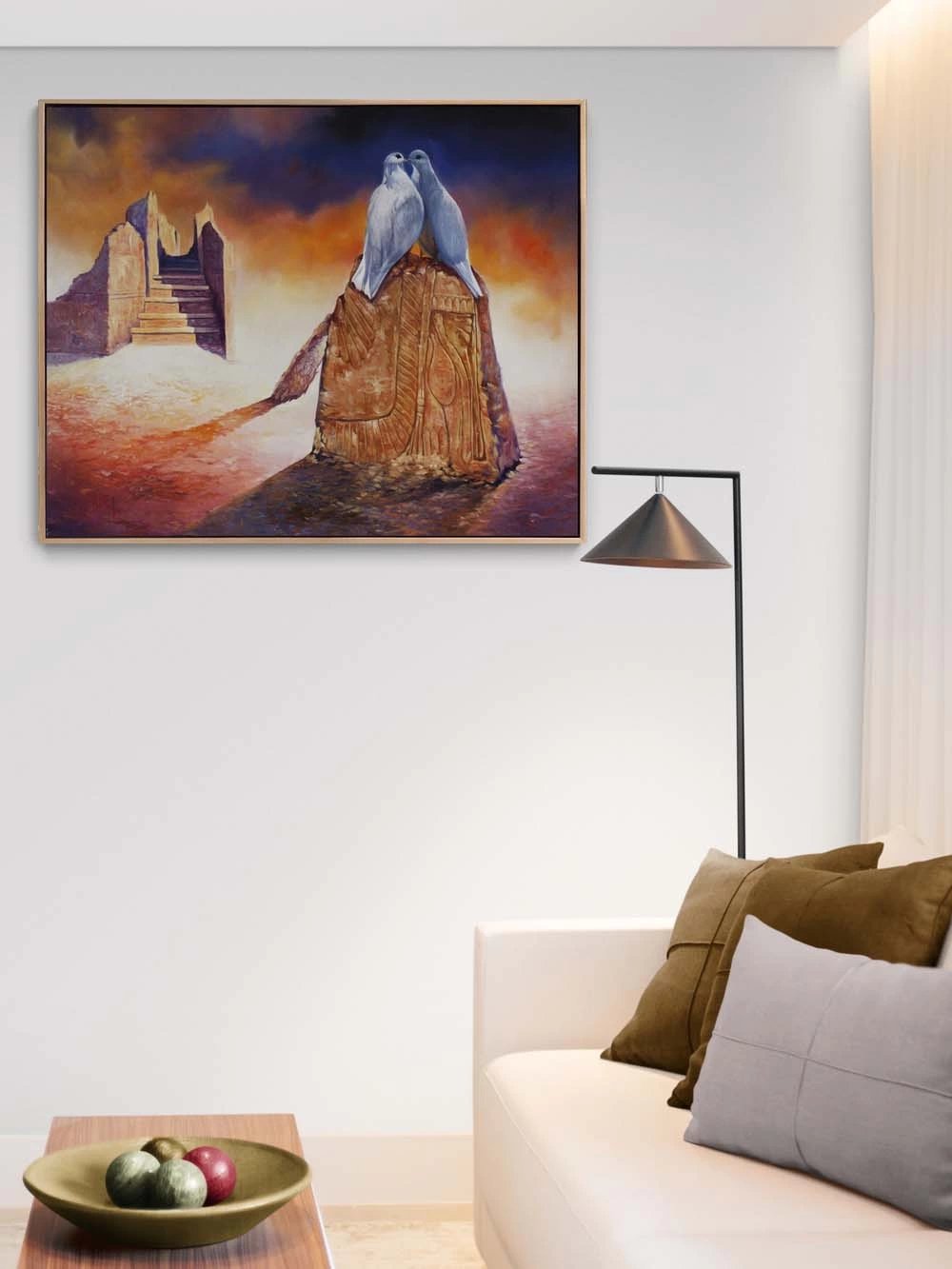 İki Güvercin Yağlı Boya Tablosu