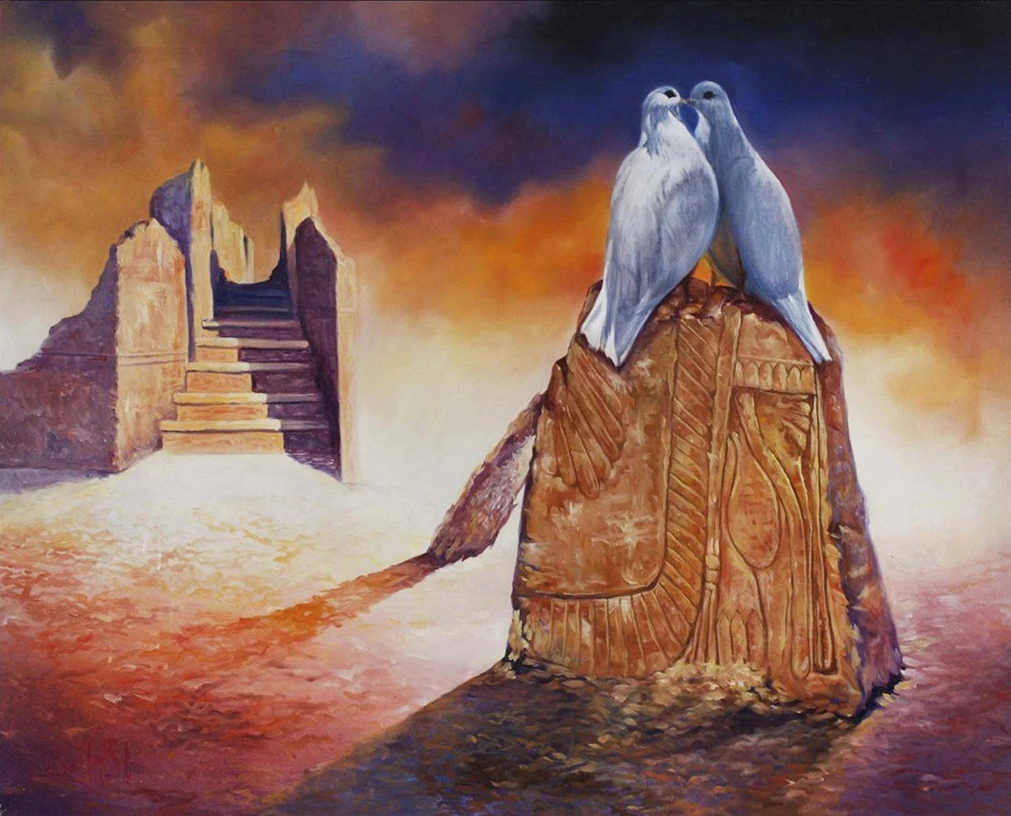 İki Güvercin Yağlı Boya Tablosu