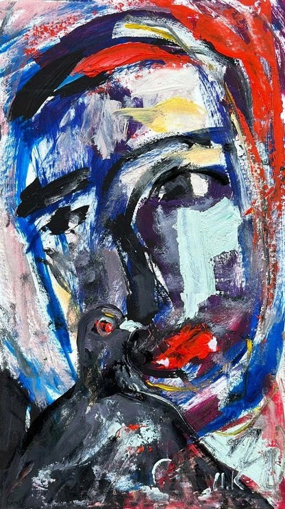 İnsan ve Güvercin Yağlı Boya Tablosu