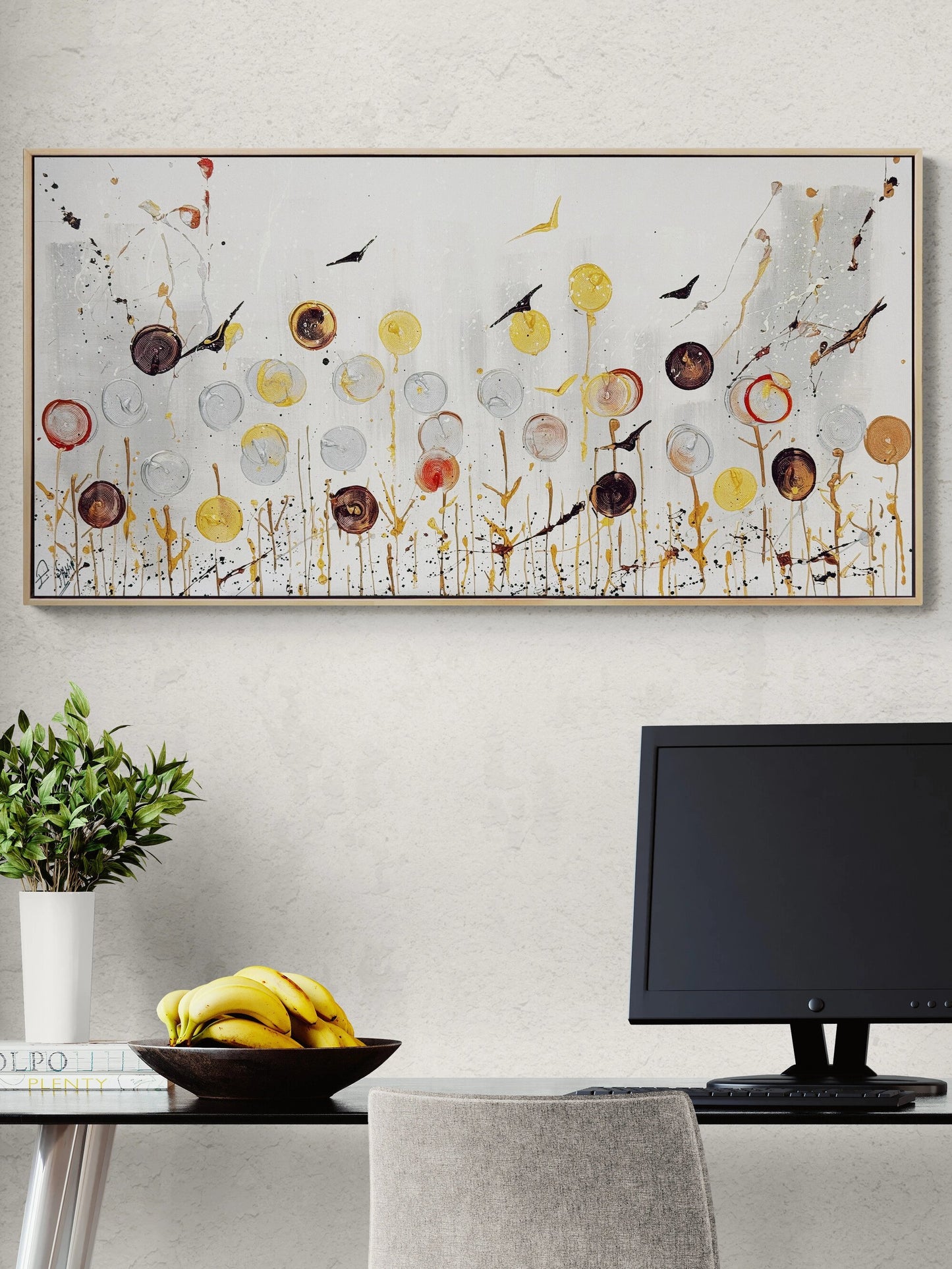 Işığa Duran Çiçekler Yağlı Boya Tablosu