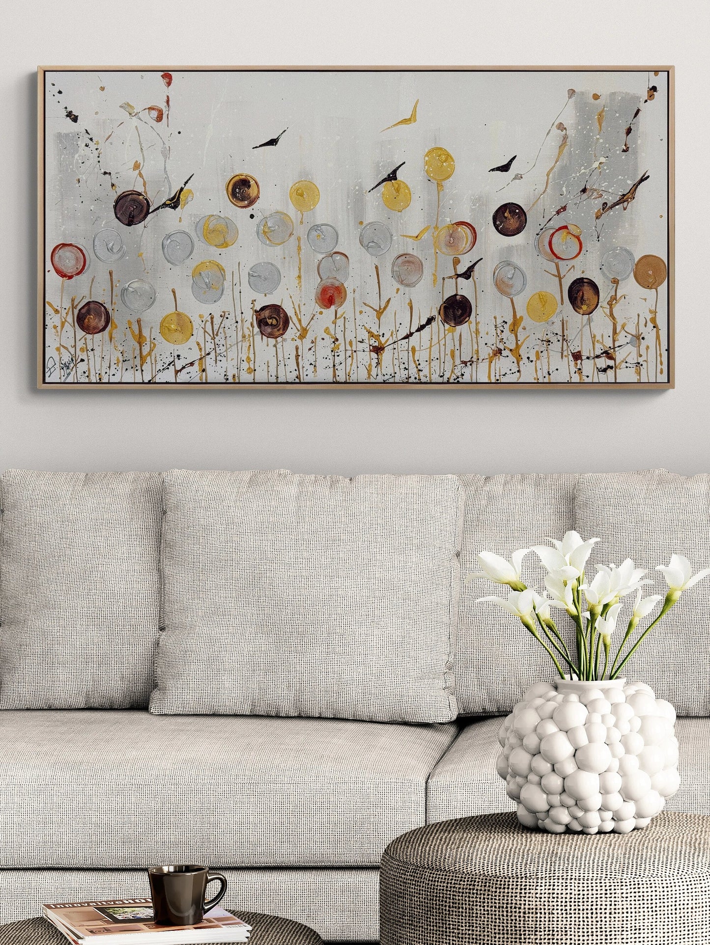 Işığa Duran Çiçekler Yağlı Boya Tablosu