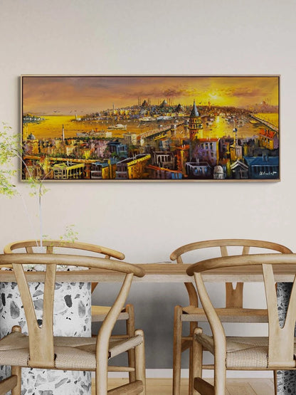 Işığa Uyanan Şehir Yağlı Boya Tablosu