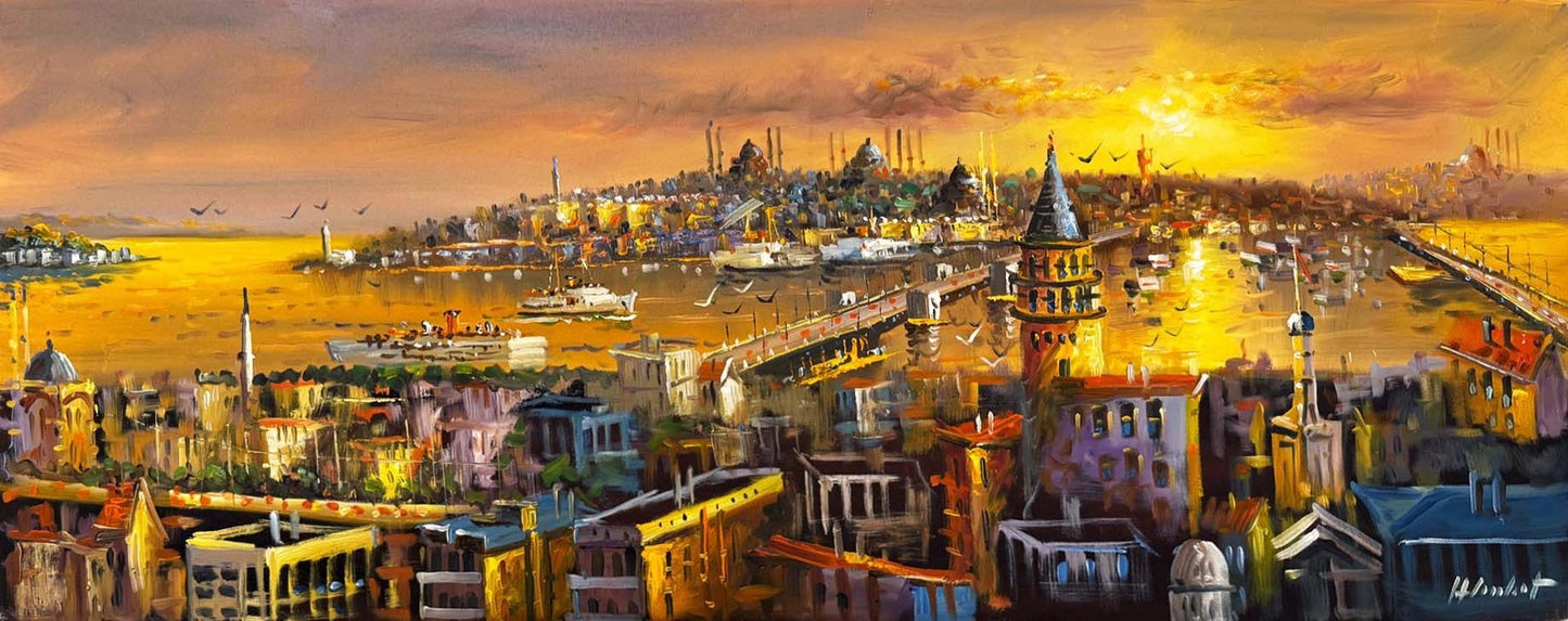 Işığa Uyanan Şehir Yağlı Boya Tablosu
