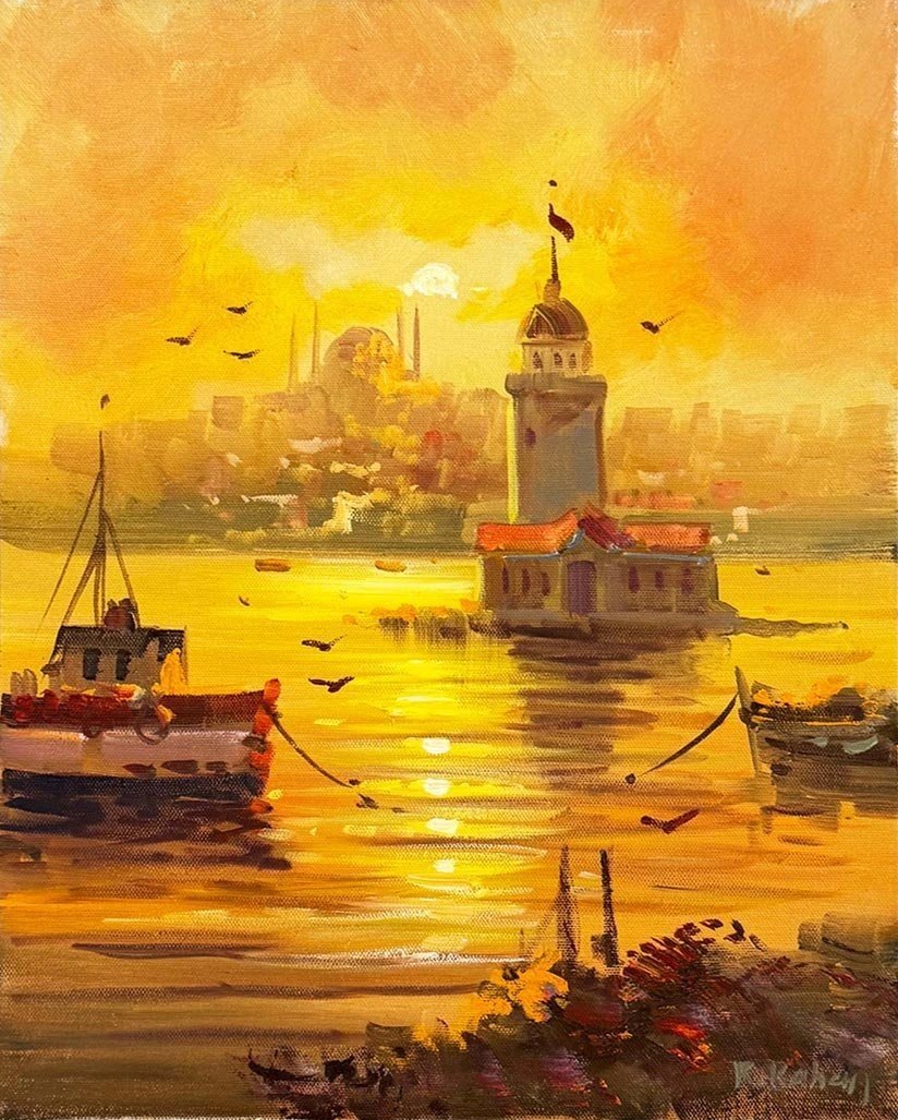 Işığın Ardında Kız Kulesi Yağlı Boya Tablosu