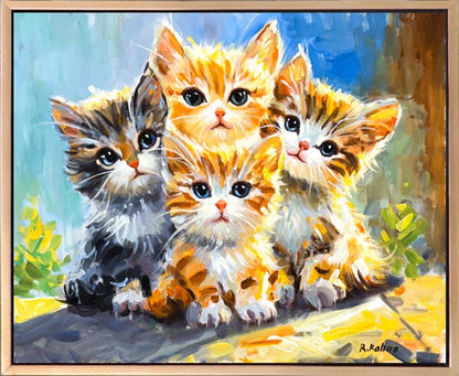 Işığın İzinde Kediler Yağlı Boya Tablosu