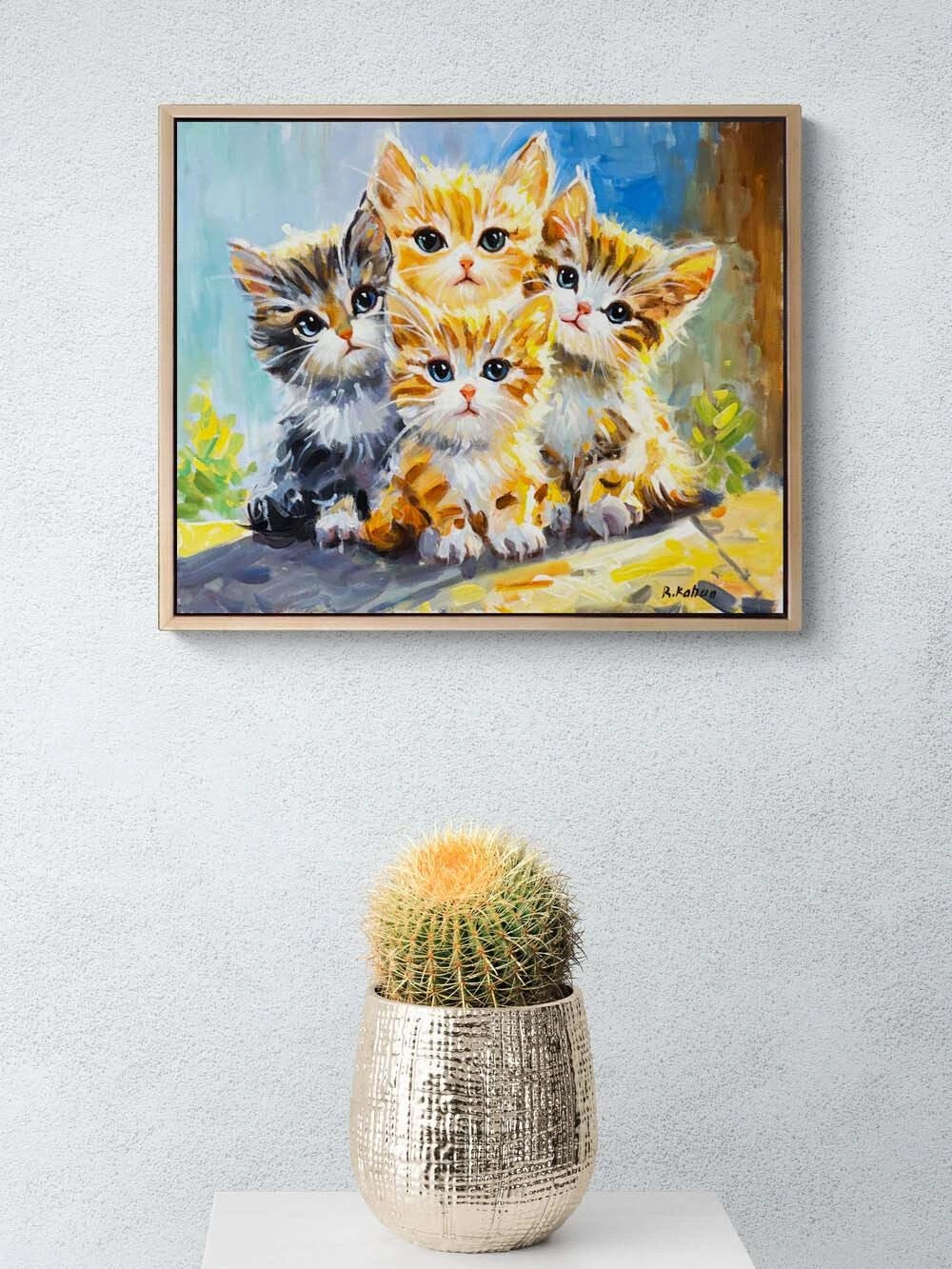 Işığın İzinde Kediler Yağlı Boya Tablosu