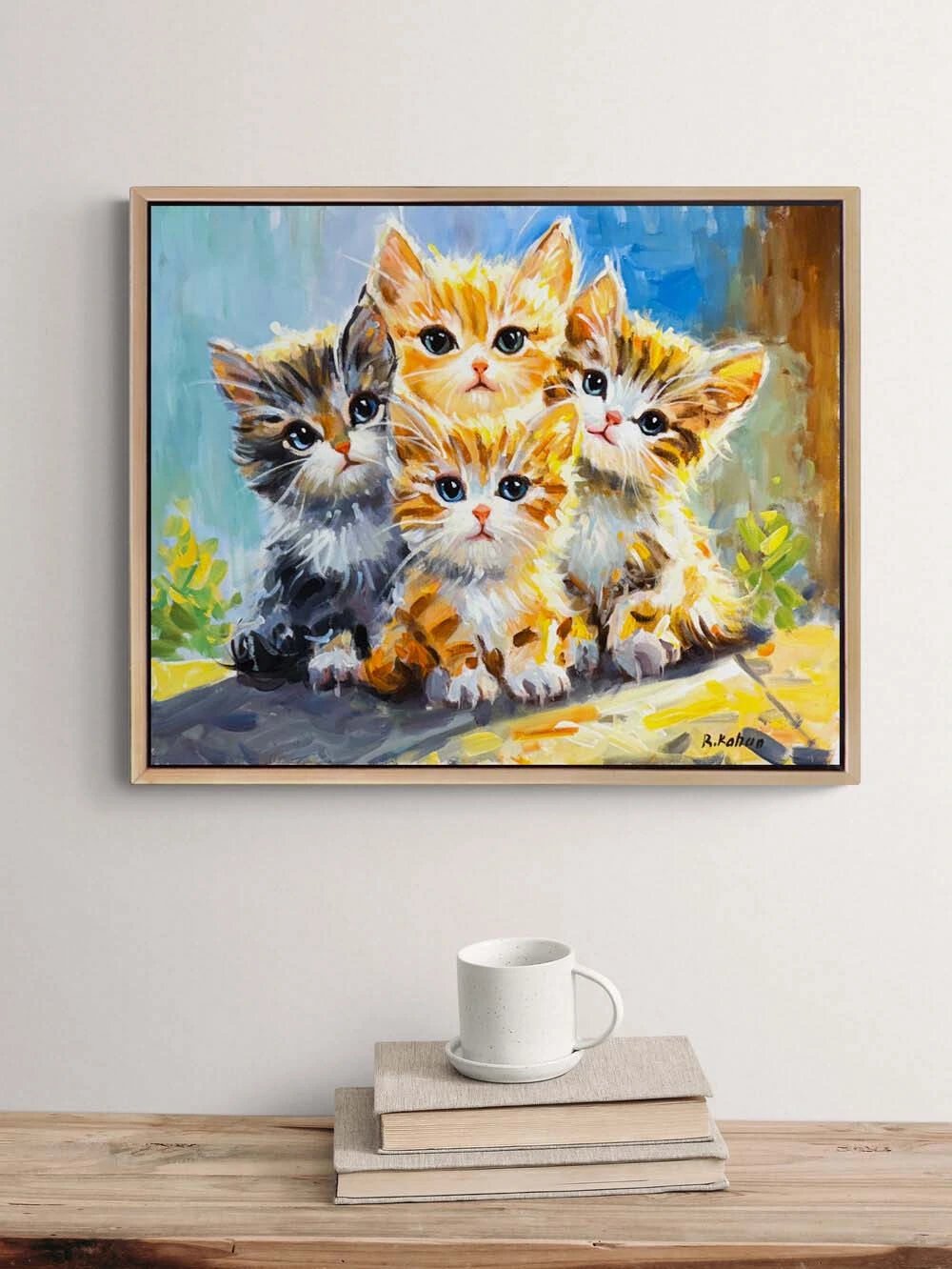 Işığın İzinde Kediler Yağlı Boya Tablosu