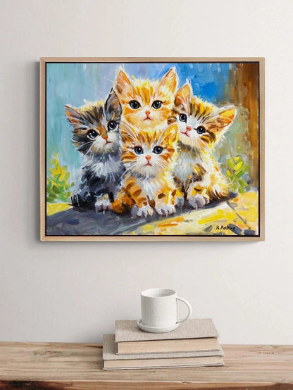 Işığın İzinde Kediler Yağlı Boya Tablosu