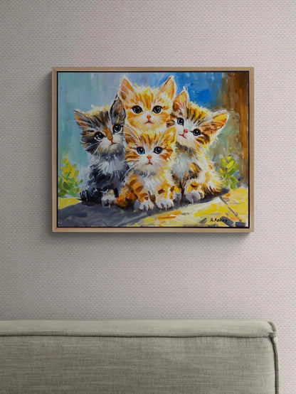 Işığın İzinde Kediler Yağlı Boya Tablosu