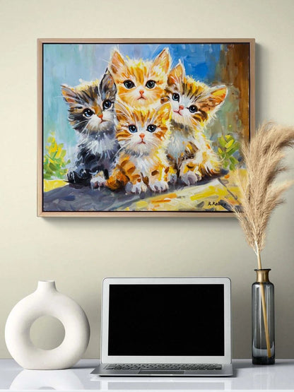 Işığın İzinde Kediler Yağlı Boya Tablosu