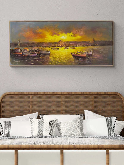 İskeleden Gün Batımı Yağlı Boya Tablosu