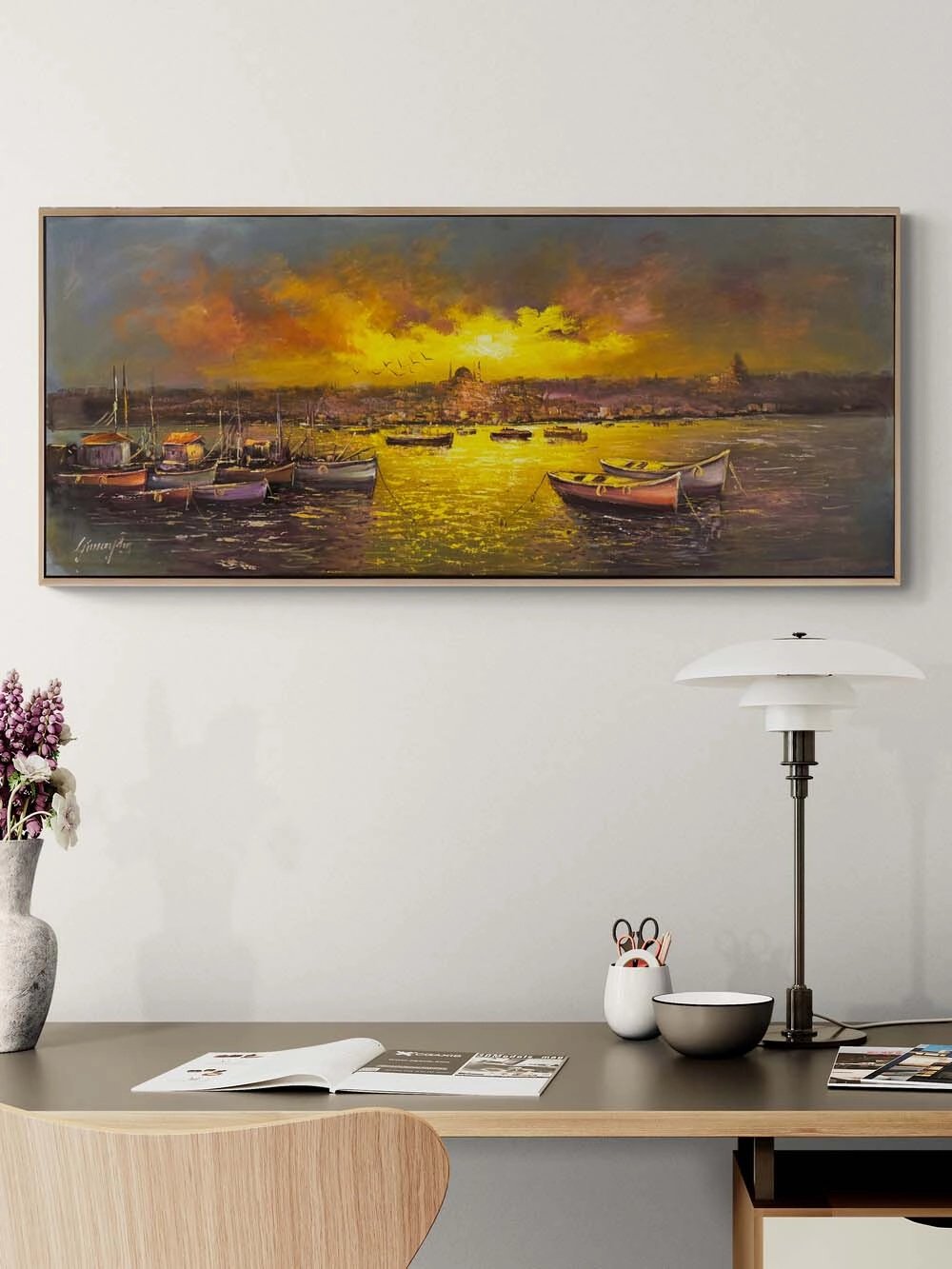 İskeleden Gün Batımı Yağlı Boya Tablosu