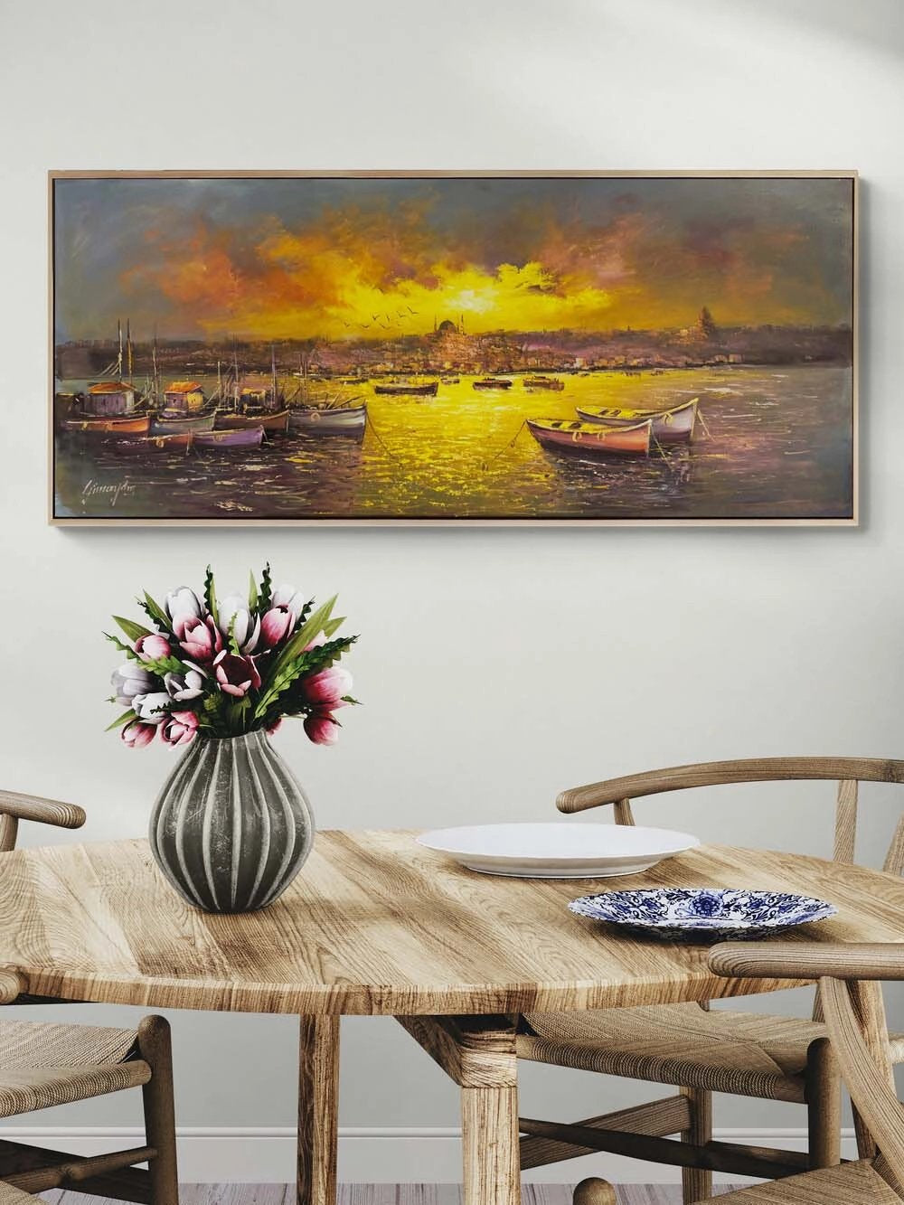 İskeleden Gün Batımı Yağlı Boya Tablosu