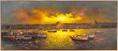 İskeleden Gün Batımı Yağlı Boya Tablosu