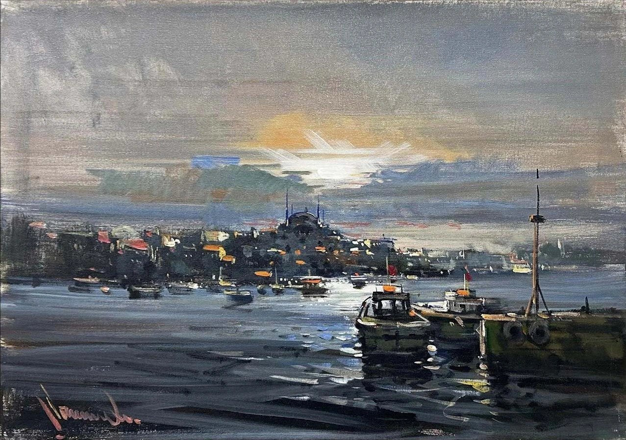 İstanbul Boğazı'nda Bir Gün Yağlı Boya Tablosu