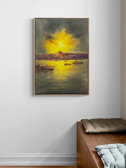 İstanbul Boğazı Ufukta Yağlı Boya Tablosu