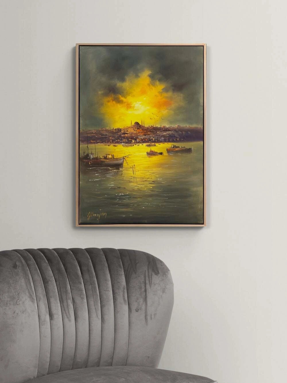 İstanbul Boğazı Ufukta Yağlı Boya Tablosu