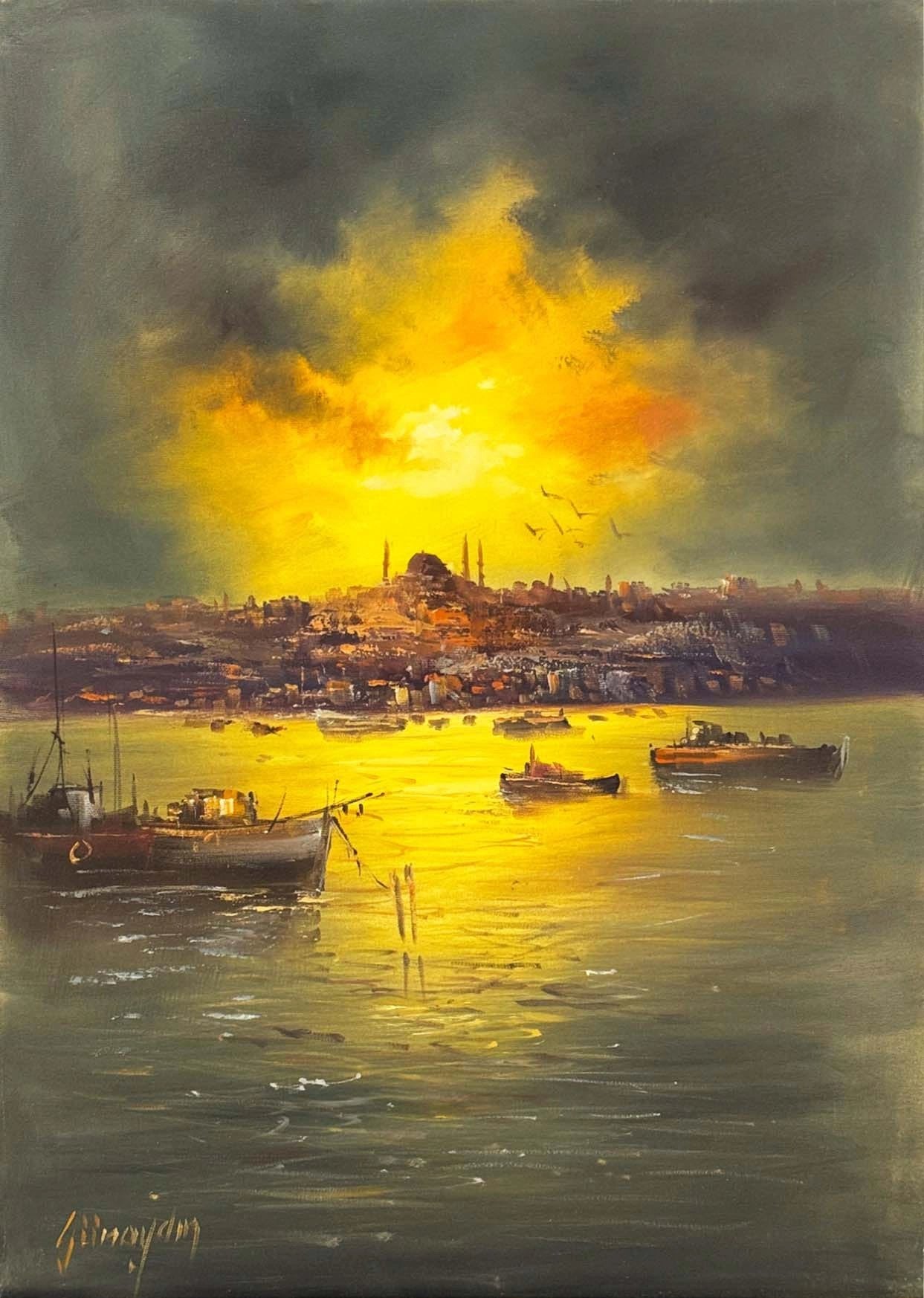 İstanbul Boğazı Ufukta Yağlı Boya Tablosu