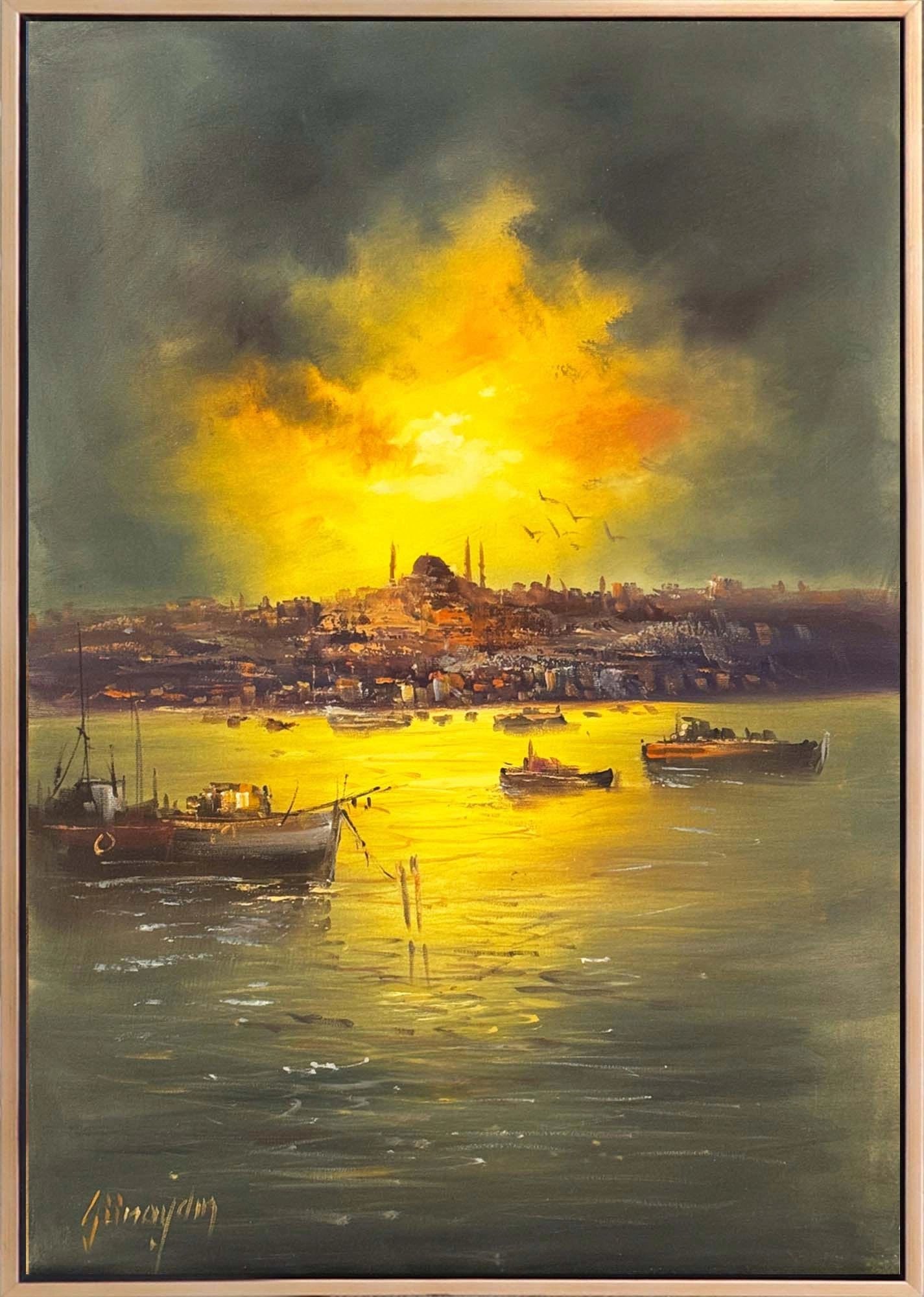 İstanbul Boğazı Ufukta Yağlı Boya Tablosu