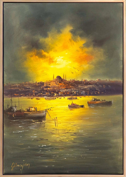 İstanbul Boğazı Ufukta Yağlı Boya Tablosu