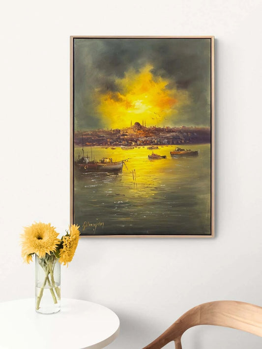 İstanbul Boğazı Ufukta Yağlı Boya Tablosu