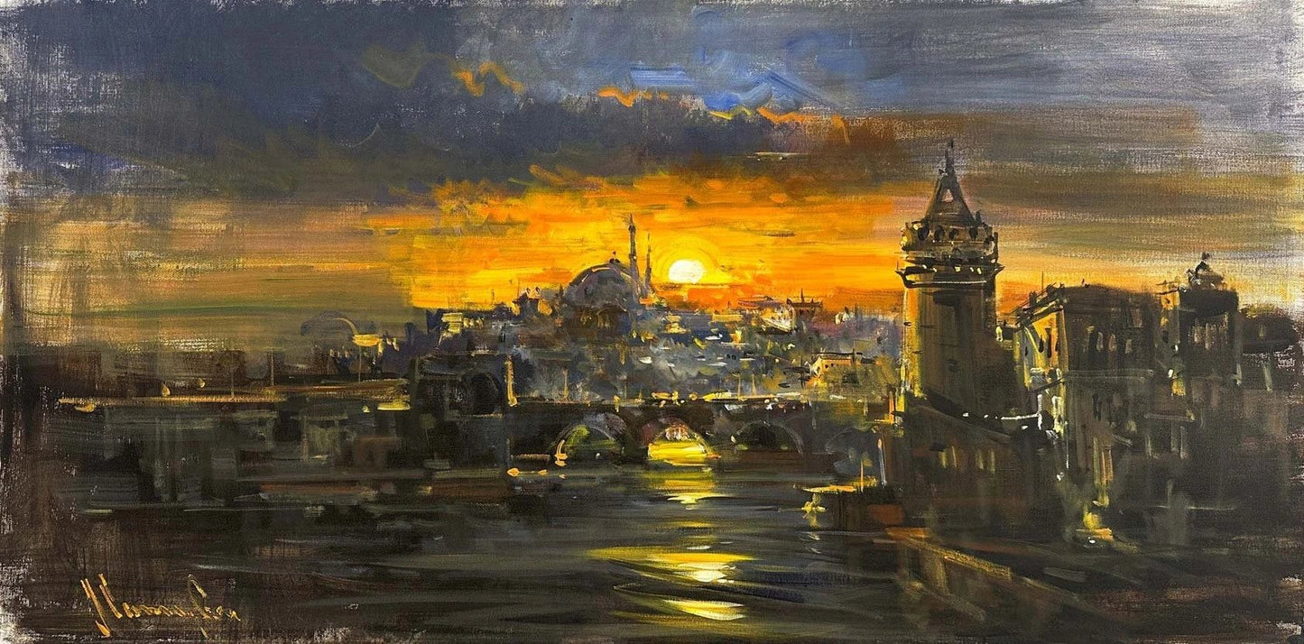 İstanbul Boğazında Akşamüstü Yağlı Boya Tablosu