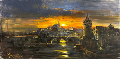 İstanbul Boğazında Akşamüstü Yağlı Boya Tablosu