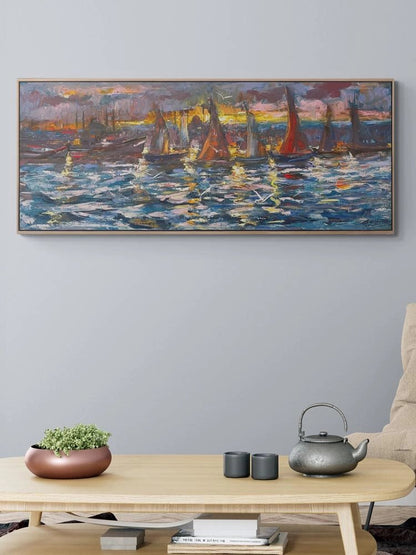 İstanbul Boğazında Yelkenliler Yağlı Boya Tablosu