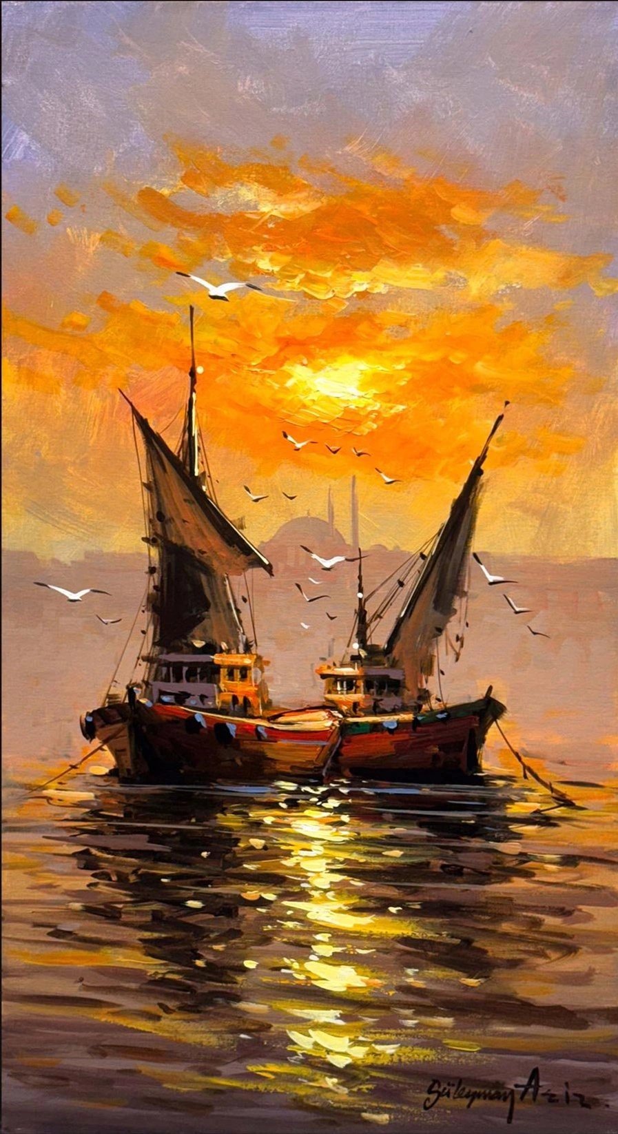 İstanbul Boğazının Balıkçıları Yağlı Boya Tablosu