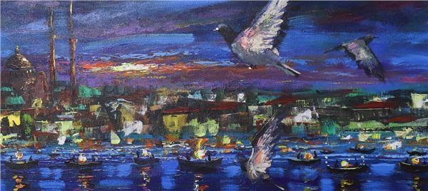 İstanbul'un Kanat Çırpanları Yağlı Boya Tablosu