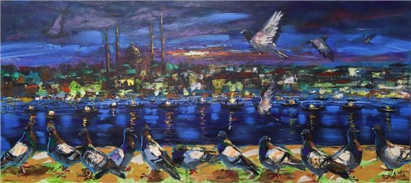 İstanbul'un Kanat Çırpanları Yağlı Boya Tablosu
