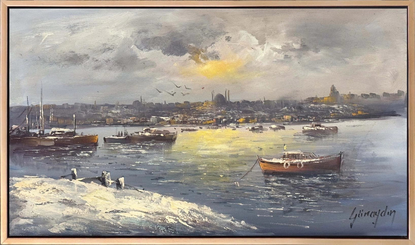 İstanbul’da Durgun Akşam Yağlı Boya Tablosu