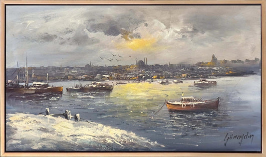 İstanbul’da Durgun Akşam Yağlı Boya Tablosu