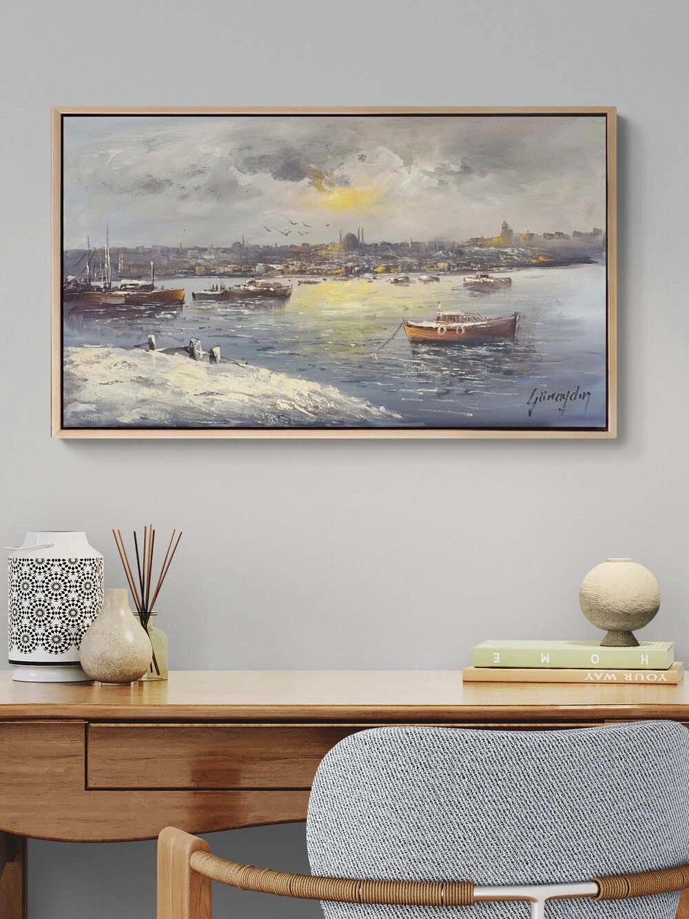 İstanbul’da Durgun Akşam Yağlı Boya Tablosu