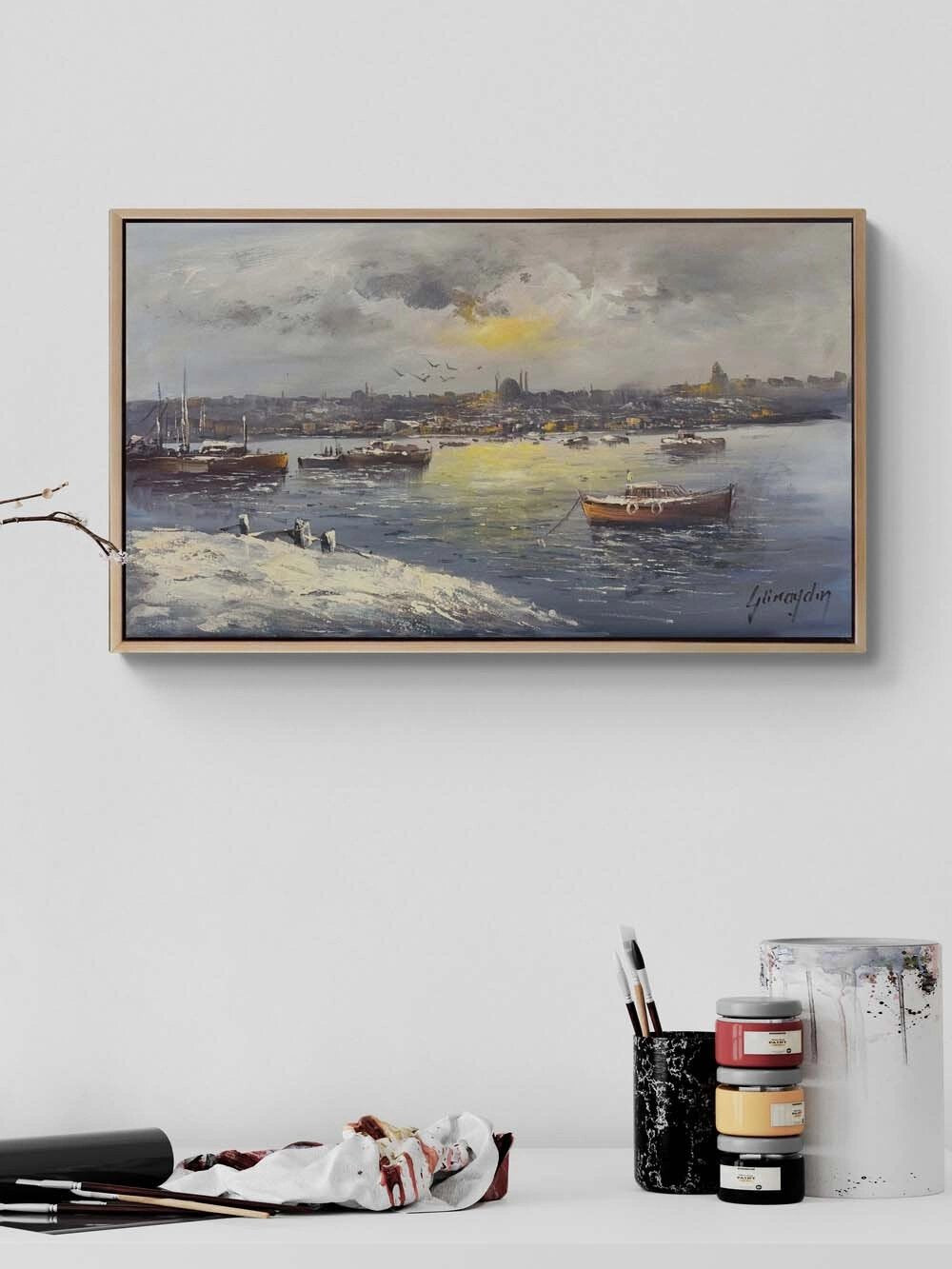 İstanbul’da Durgun Akşam Yağlı Boya Tablosu