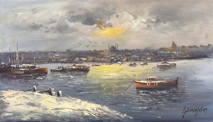 İstanbul’da Durgun Akşam Yağlı Boya Tablosu