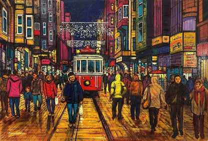İstiklal Caddesi Kalabalığı Yağlı Boya Tablosu