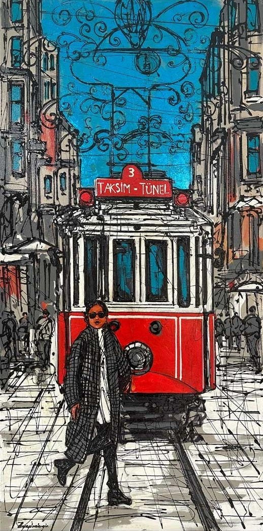 İstiklal Caddesi'nin Tarihi Dokusu Yağlı Boya Tablosu