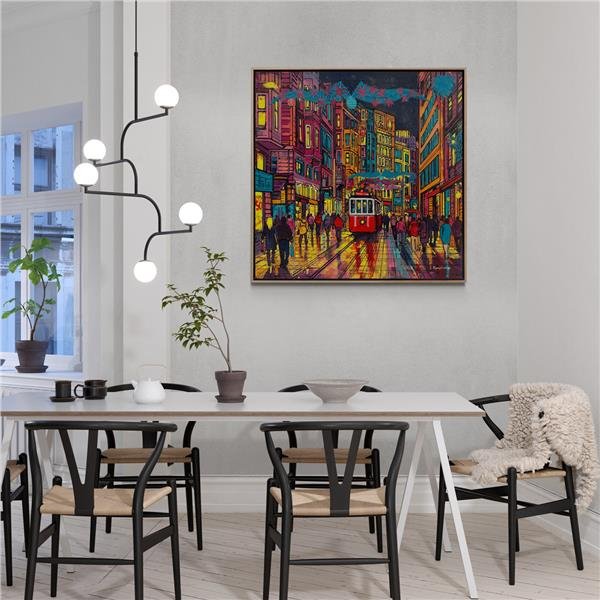 Renkli İstiklal Caddesi Yağlı Boya Tablosu