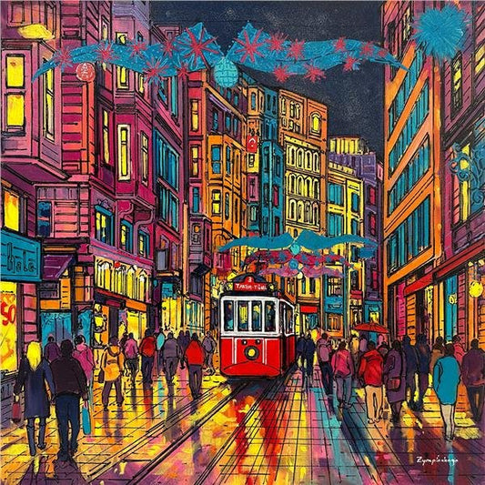 Renkli İstiklal Caddesi Yağlı Boya Tablosu