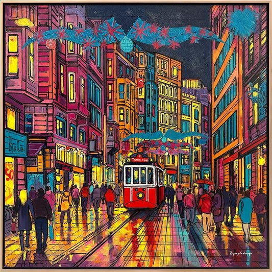 Renkli İstiklal Caddesi Yağlı Boya Tablosu