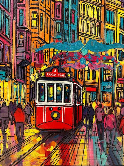 Renkli İstiklal Caddesi Yağlı Boya Tablosu