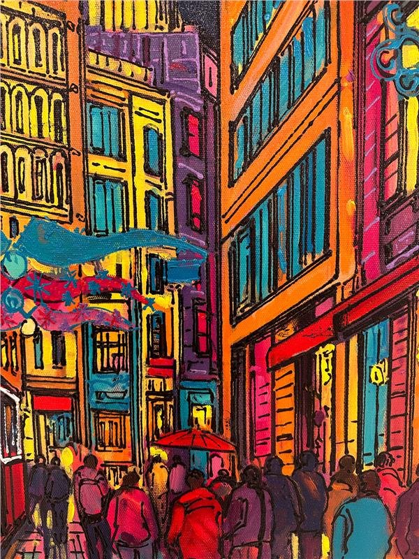 Renkli İstiklal Caddesi Yağlı Boya Tablosu